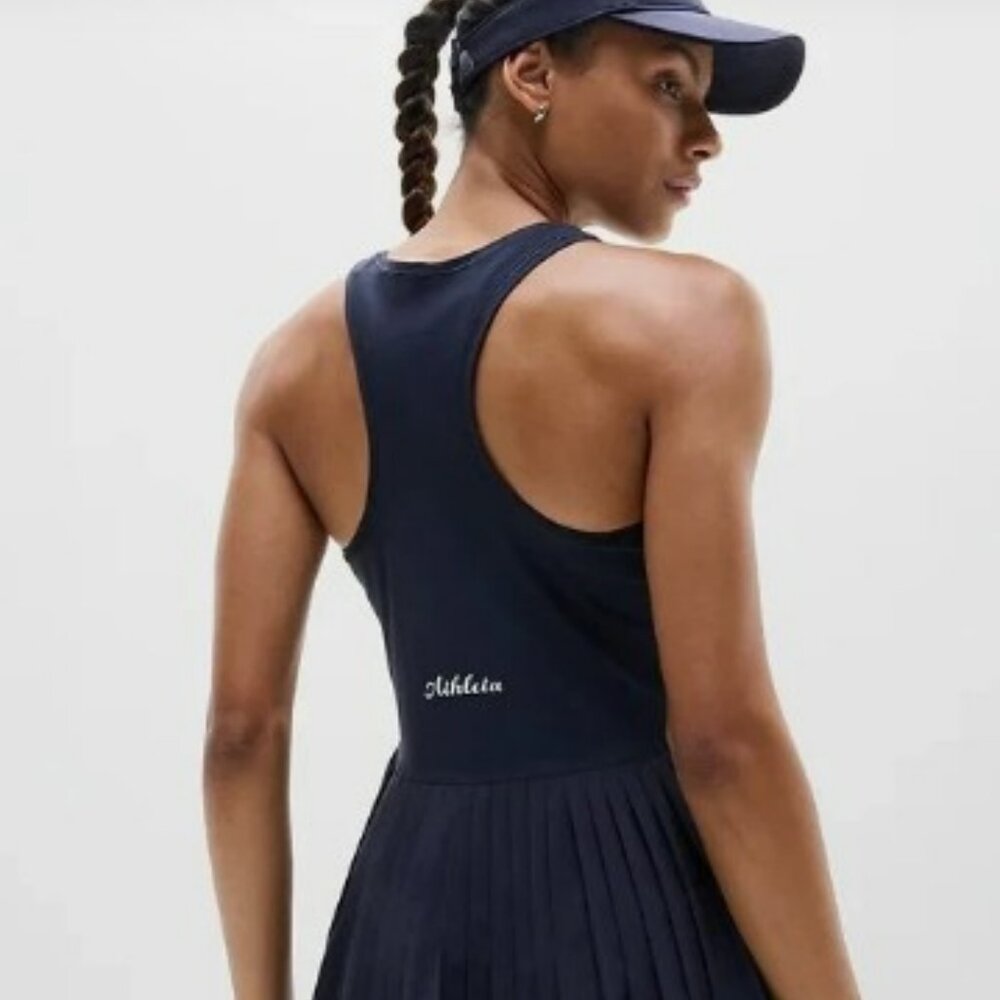 Athleta Match Point Pleated Dress Size Large NWT Navy Blue